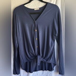 Yellowchair Women's Dark  Blue V-Neck Top with Knot Medium